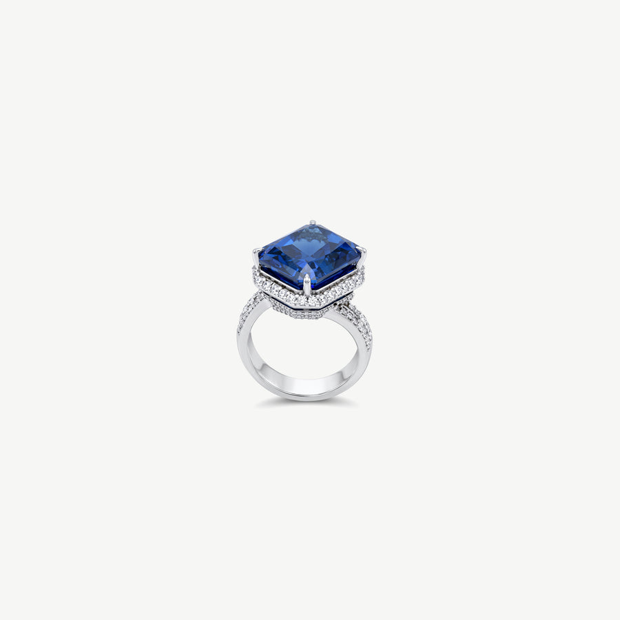 BLUE SQUARE SILVER RING | خاتم فضة بحجر أزرق مربع