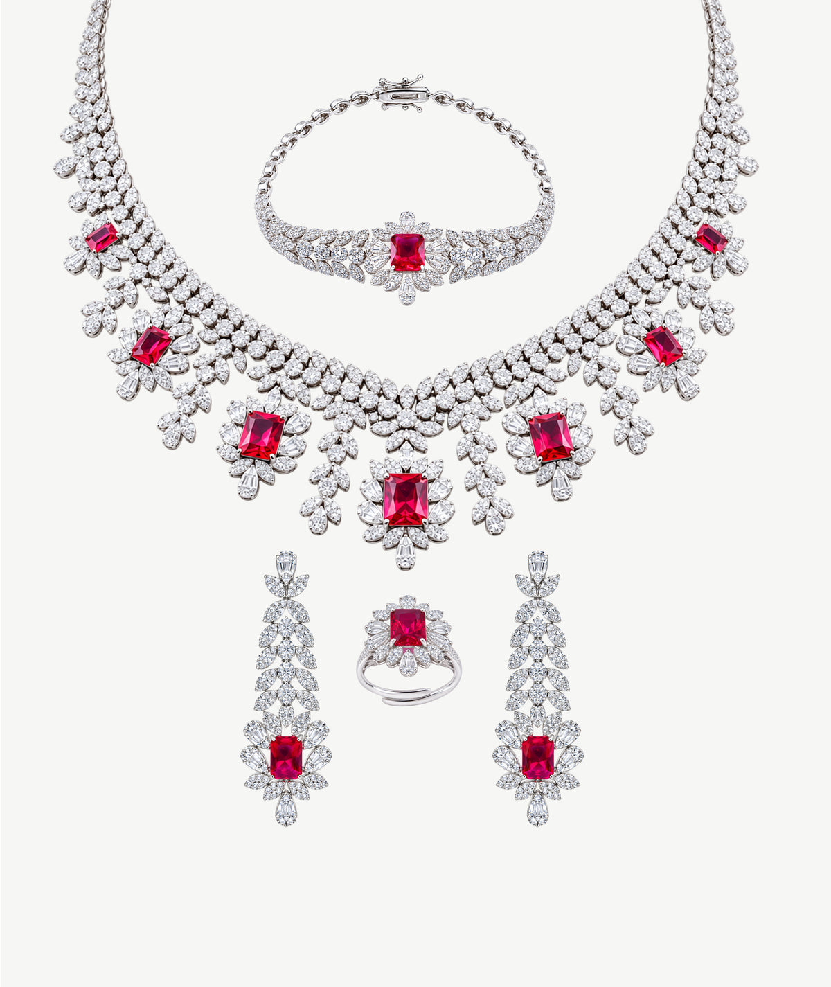 RED STONE SILVER WEDDING SET | طقم زفاف فضة بحجر أحمر