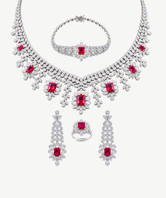 RED STONE SILVER WEDDING SET | طقم زفاف فضة بحجر أحمر