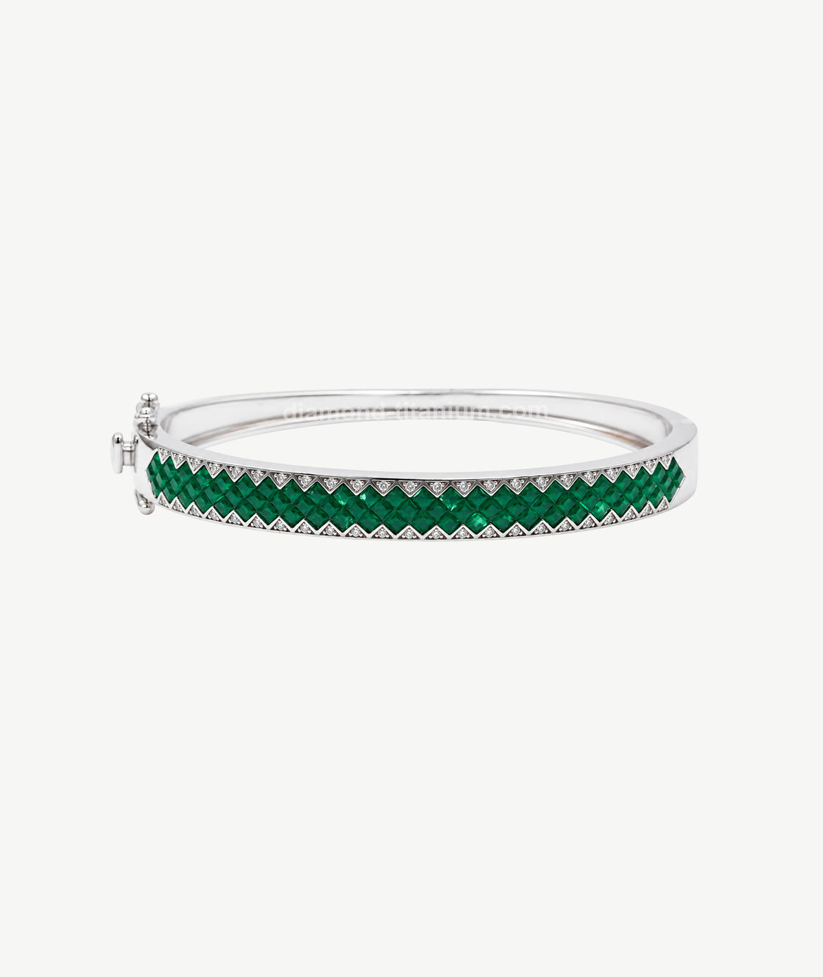 LUXURY GREEN GEOMETRIC SILVER BANGLE | إسورة فضة فاخرة بالأحجار الخضراء الهندسية