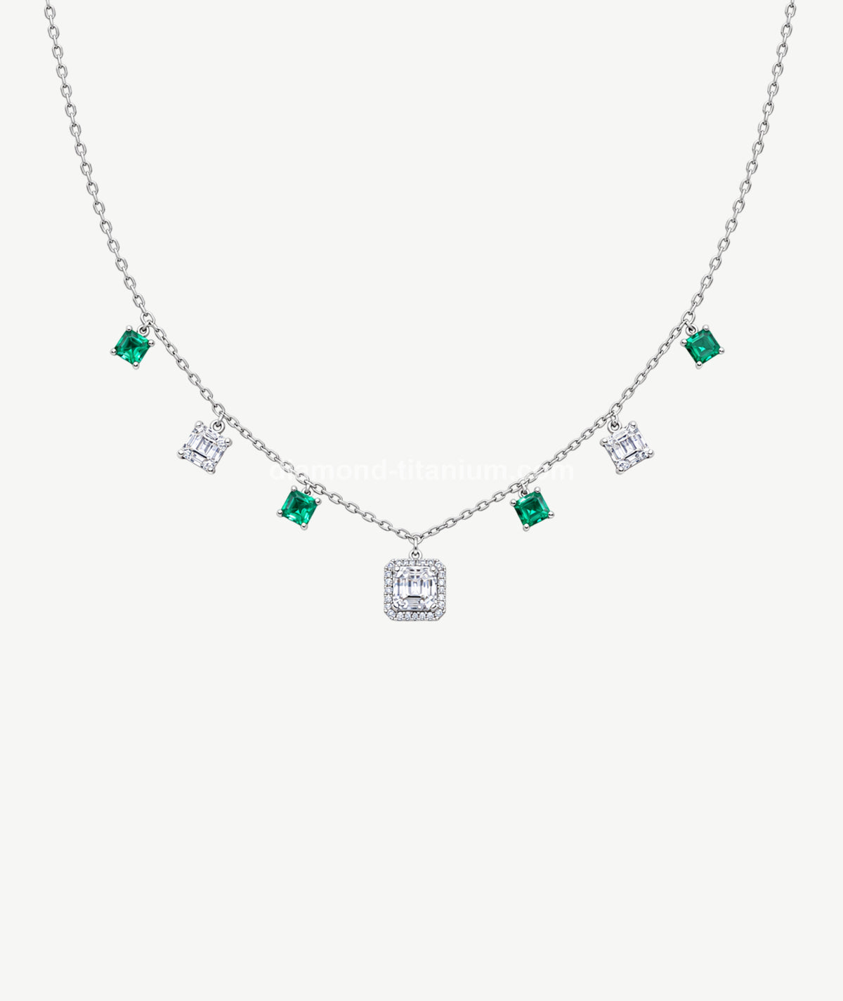 GREEN & WHITE SQUARE SILVER CHOKER | شوكر فضة بأحجار خضراء وبيضاء