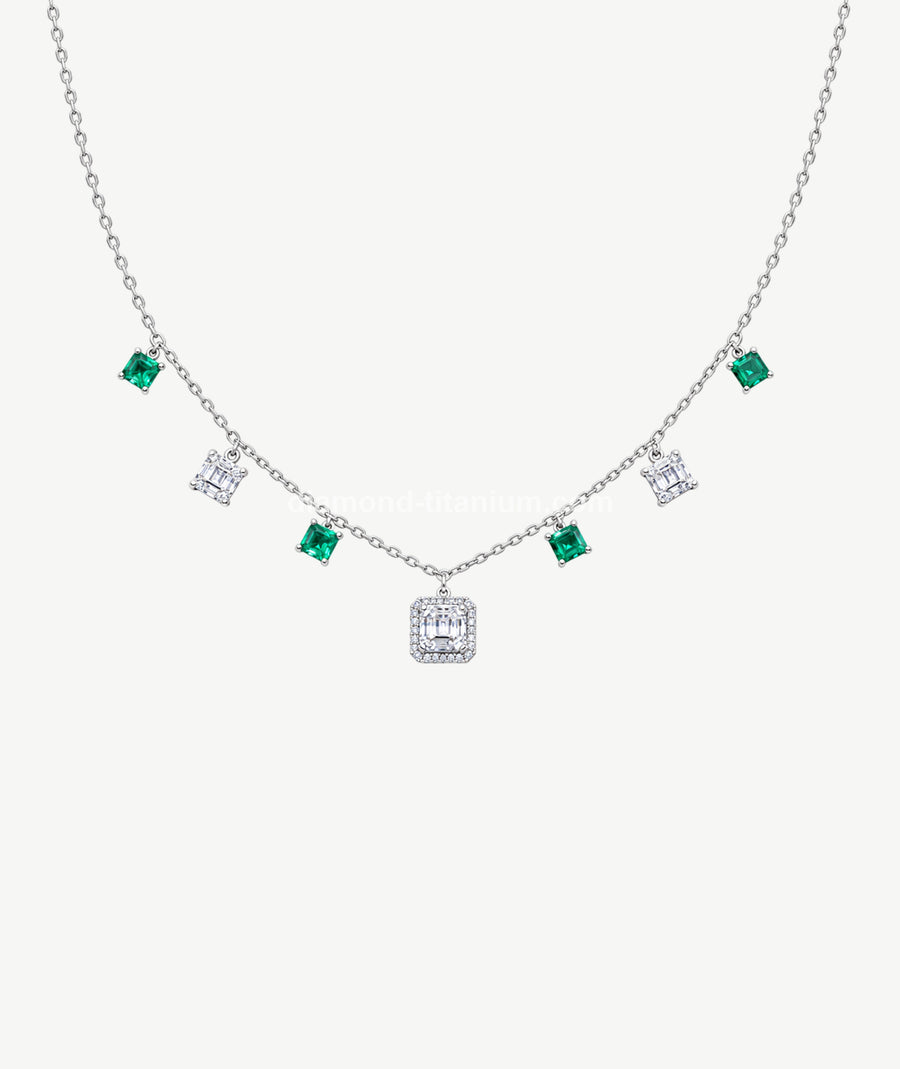 GREEN & WHITE SQUARE SILVER CHOKER | شوكر فضة بأحجار خضراء وبيضاء