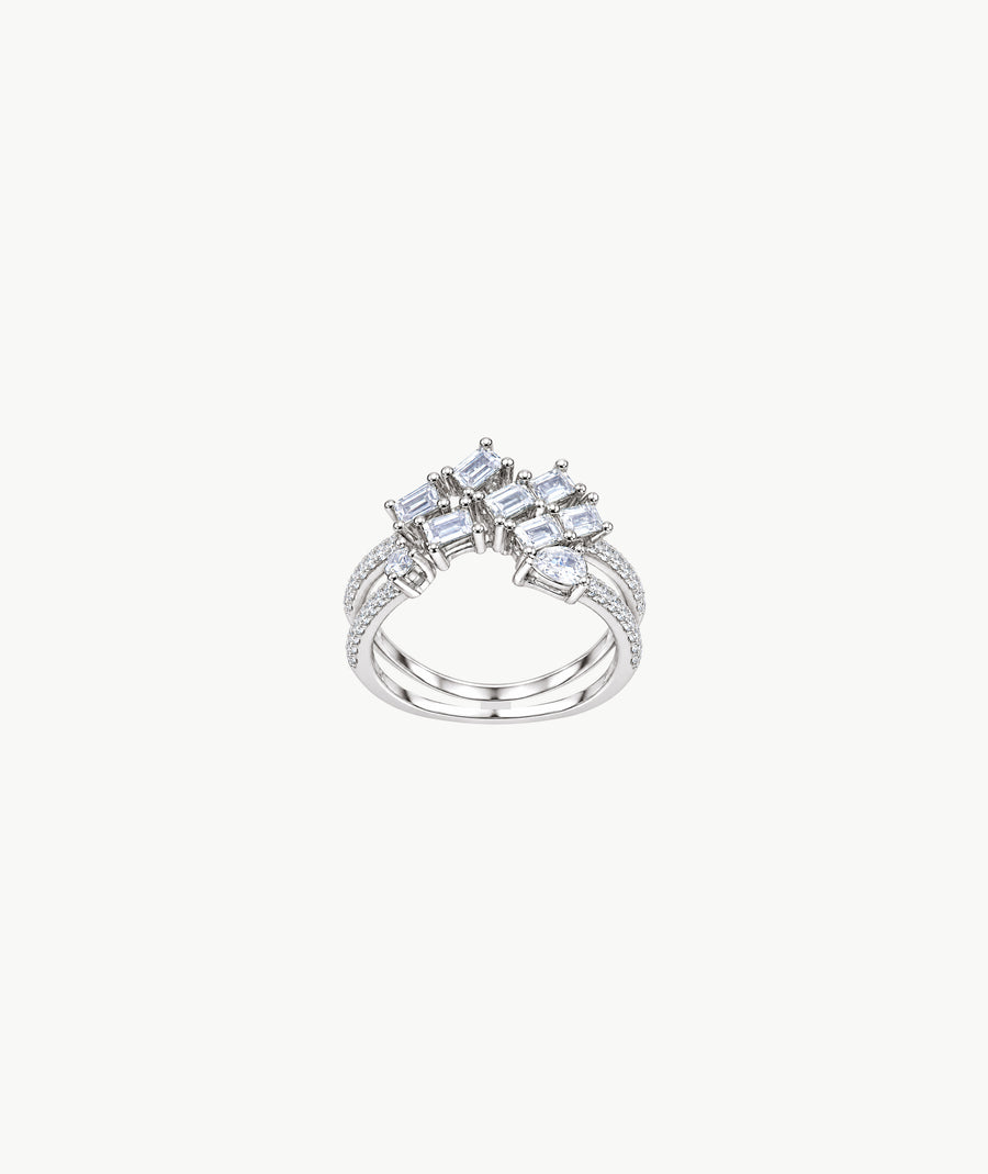 SILVER BAGUETTE CLUSTER RING | خاتم فضة بتصميم عنقودي باجيت