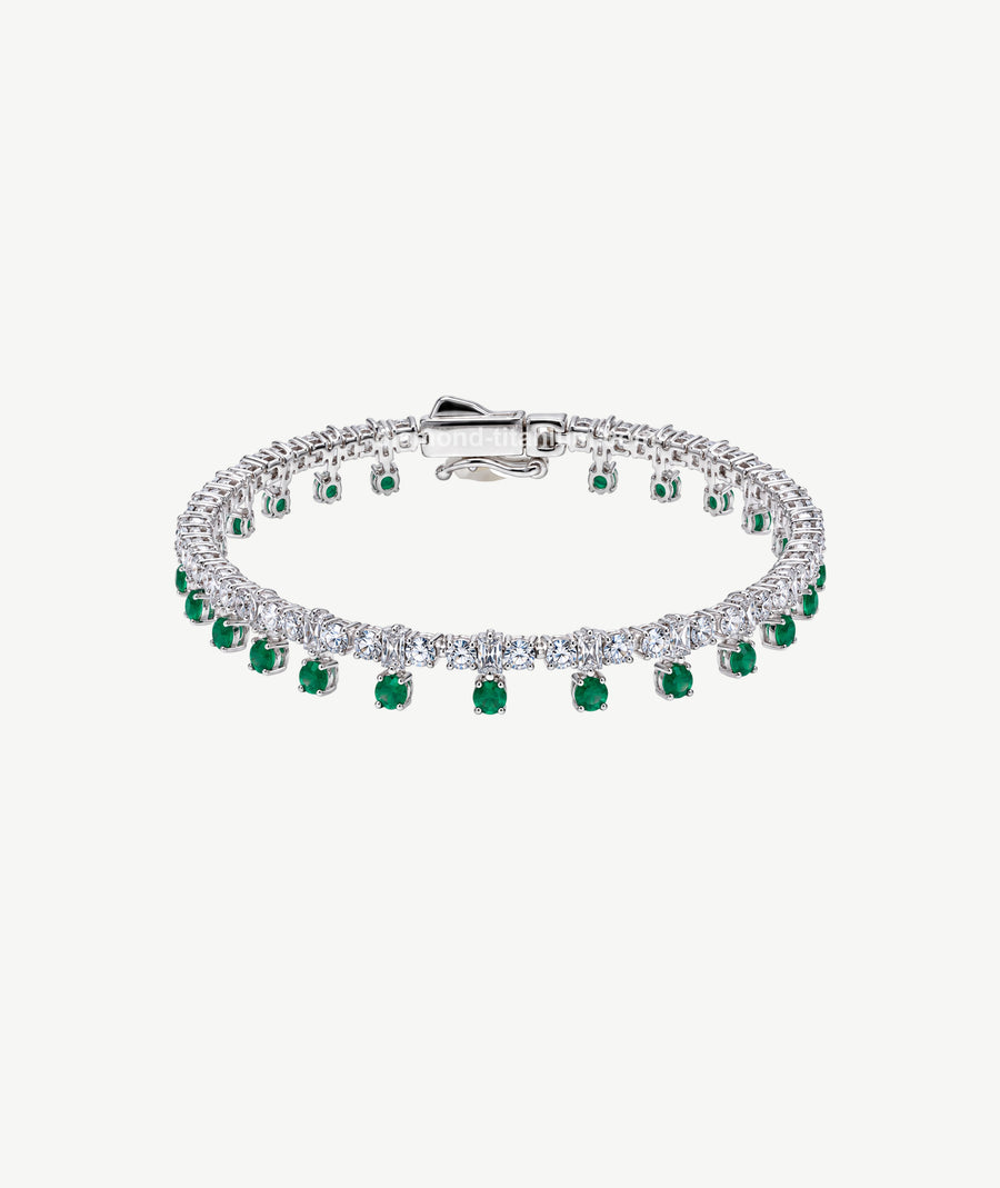 GREEN DROP STONES SILVER BRACELET | سوار فضة بأحجار خضراء متدلية