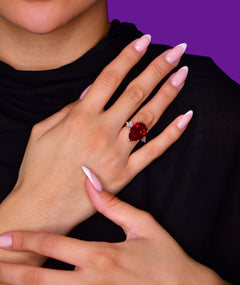 RED PEAR SILVER RING | خاتم فضة بحجر أحمر بشكل كمثري