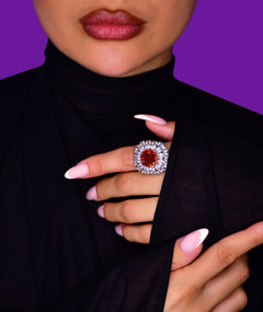 RUBY RED HALO SILVER RING | خاتم فضة بحجر أحمر