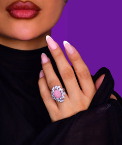 PINK STONE SILVER RING | خاتم فضة بحجر وردي