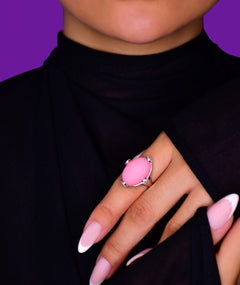 PINK STONE SILVER RING | خاتم فضة بحجر وردي