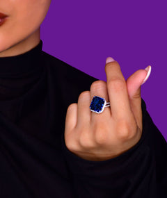 BLUE SQUARE SILVER RING | خاتم فضة بحجر أزرق مربع