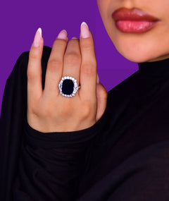 BLUE CUSHION SILVER RING | خاتم فضة بحجر أزرق كوشن
