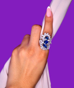 BLUE FLORAL SILVER RING | خاتم فضة بأحجار زرقاء
