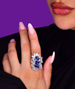 BLUE FLORAL SILVER RING | خاتم فضة بأحجار زرقاء