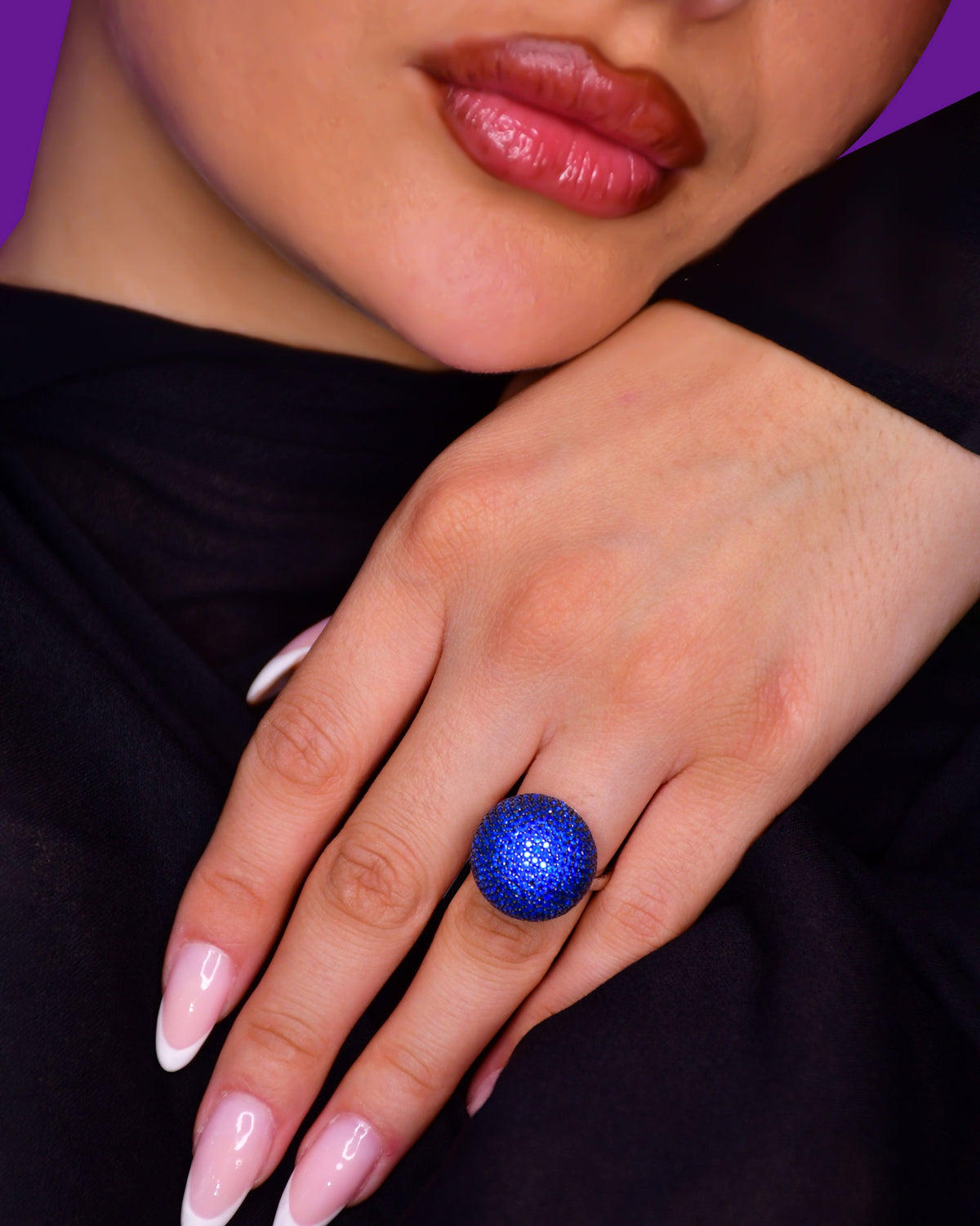 MIDNIGHT BLUE PAVÉ SILVER RING | خاتم فضة مرصّع بالأحجار الزرقاء