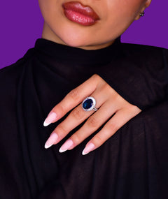 BLUE CUSHION SILVER RING | خاتم فضة بحجر أزرق