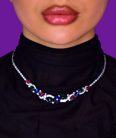 MULTICOLOR FLORAL SILVER NECKLACE | قلادة فضة بأحجار ملونة
