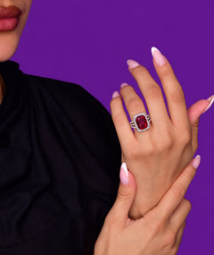 RED CUSHION SILVER RING | خاتم فضة بحجر برتقالي